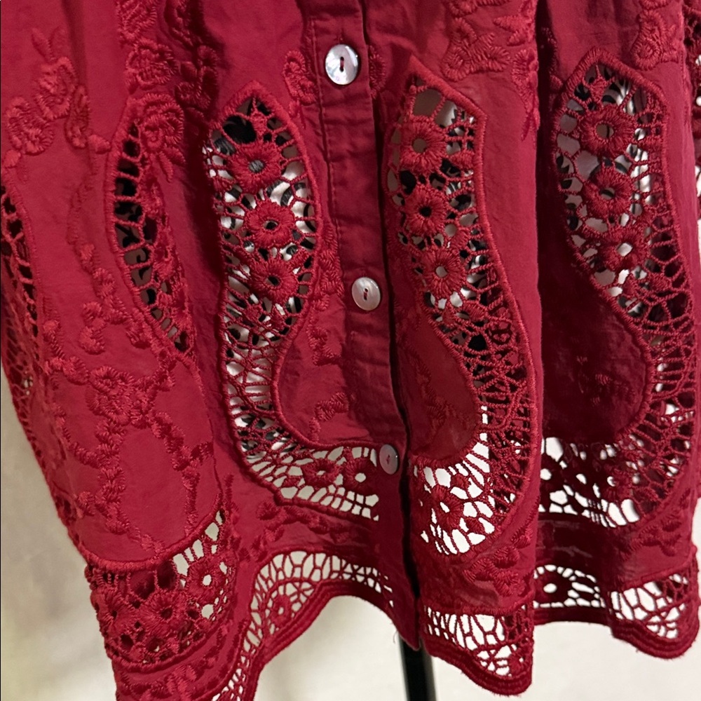 Soft Surroundings Trella Intricate Eyelet Burgundy Lace Women's Tunic Cotton XL - Picture 5 of 14